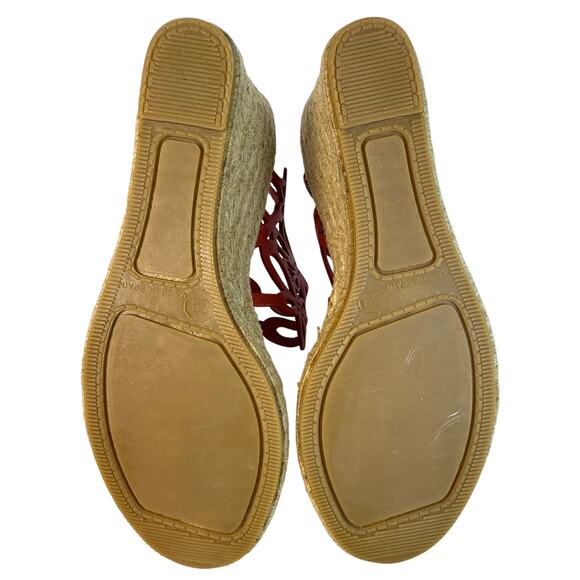 Eric Michael Sandal Jillian Wedge EU39 US 8.5-9 Espadrille Red Leather Floral - Picture 8 of 10